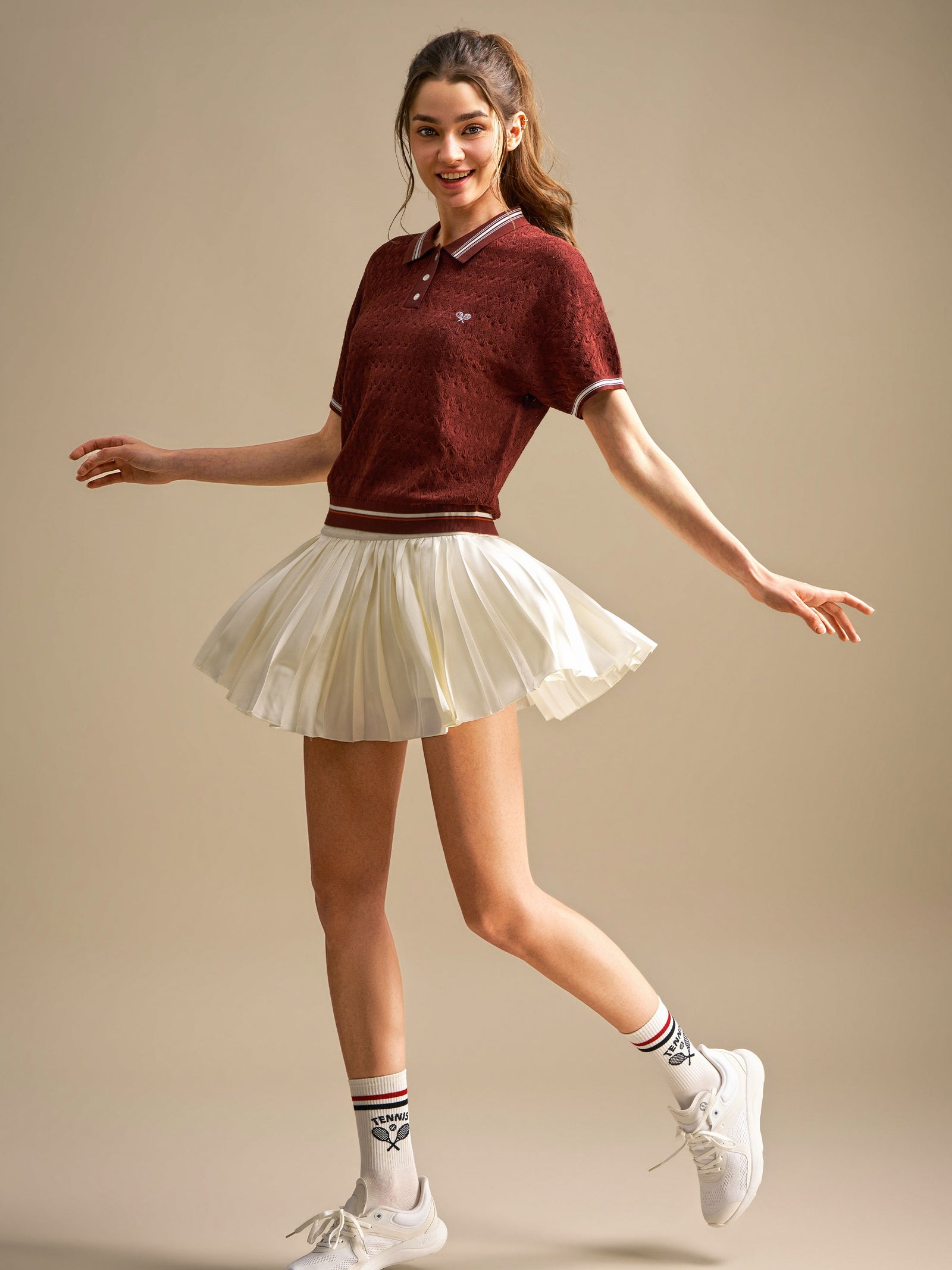 Knit Polo Top - Burgundy