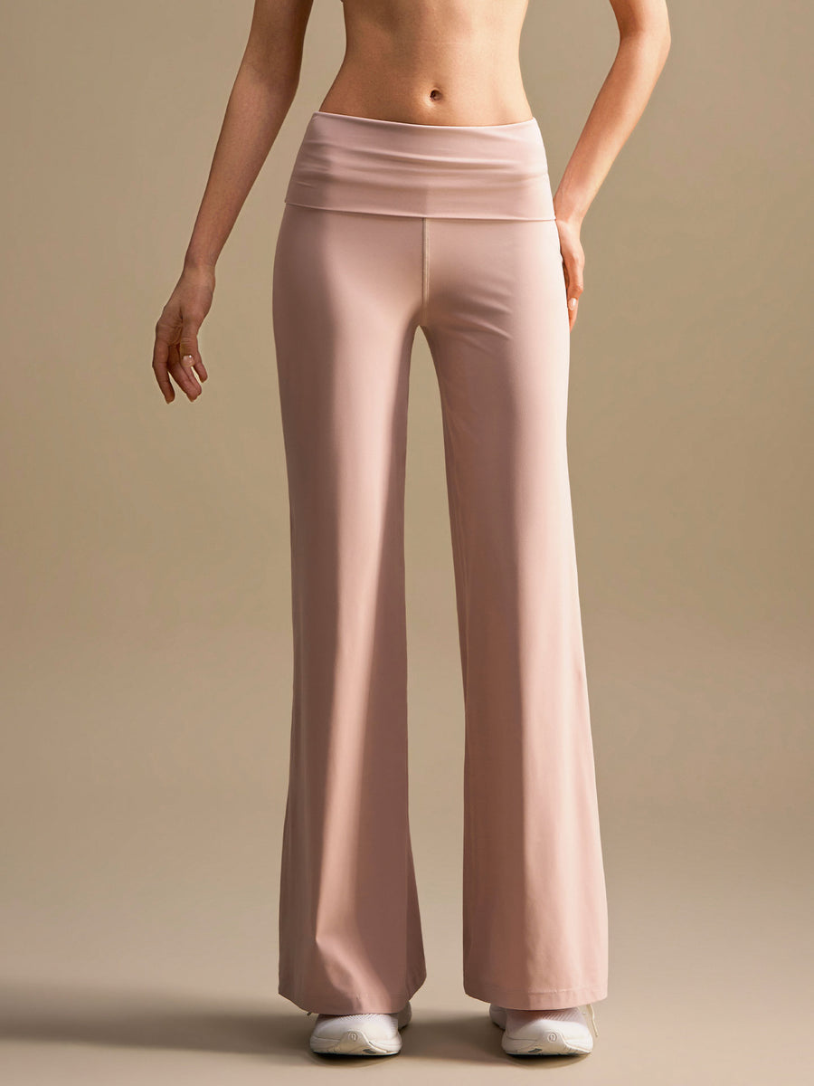 High-Waisted Fold-Over Yoga Pants - Pink