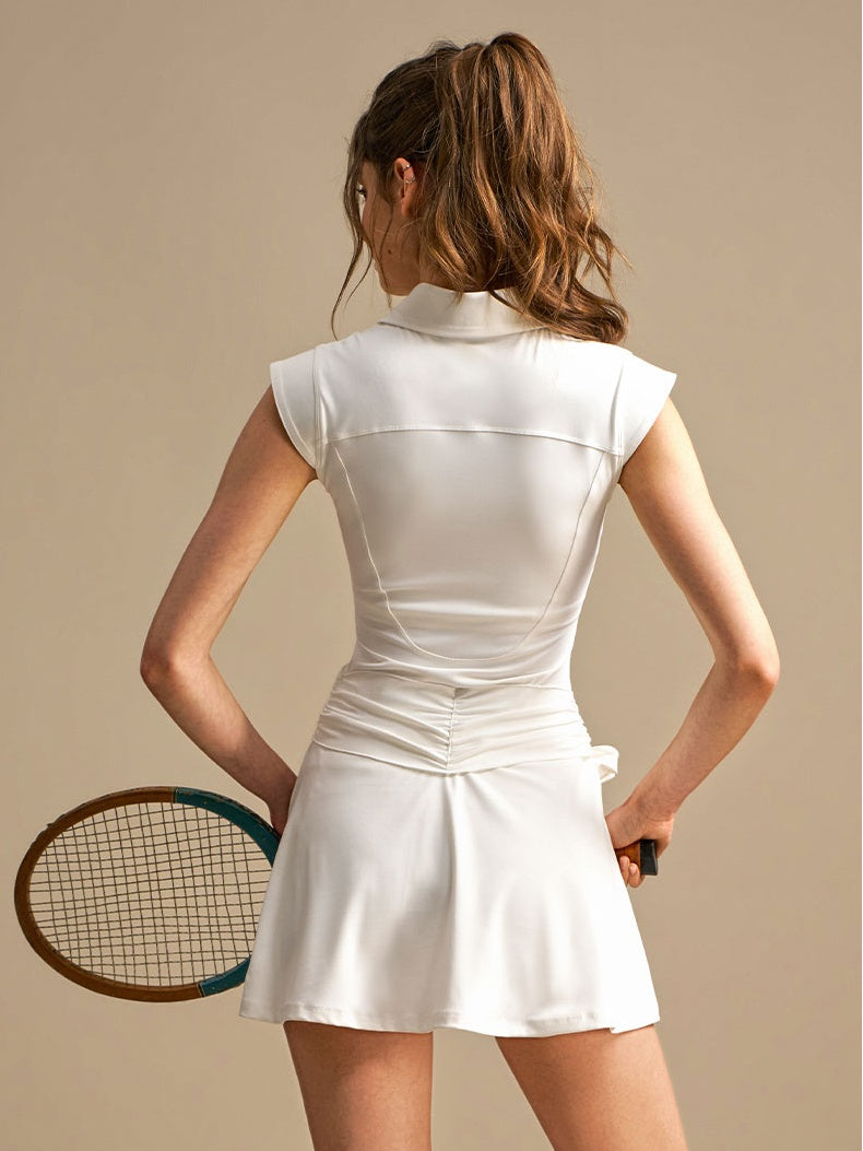 Polo Collar Sleeveless Tennis Dress - White