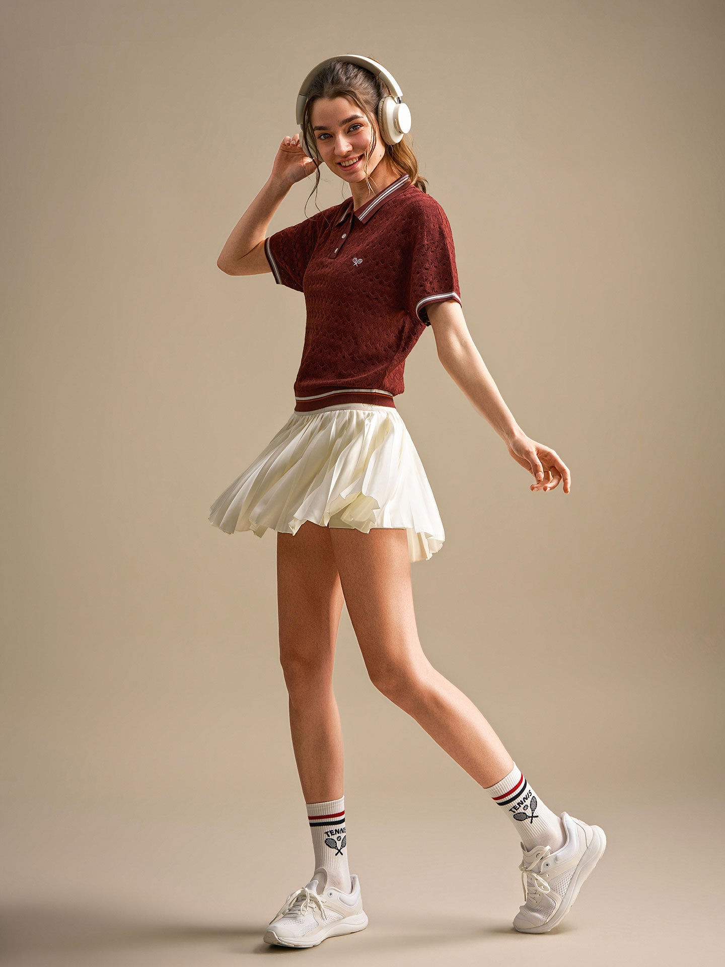 Knit Polo Top - Burgundy