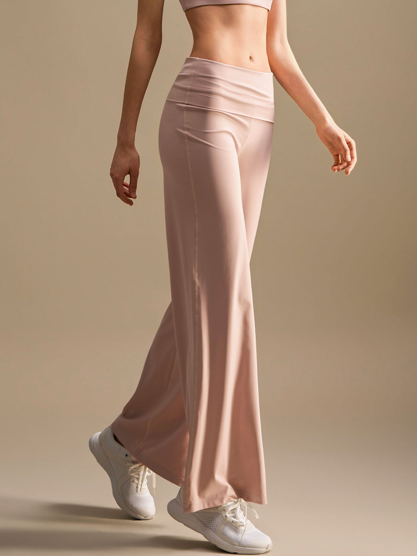 High-Waisted Fold-Over Yoga Pants - Pink