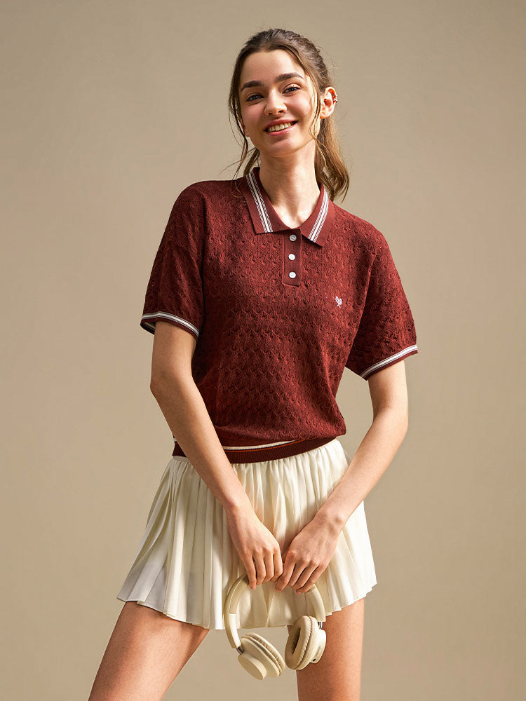 Knit Polo Top - Burgundy