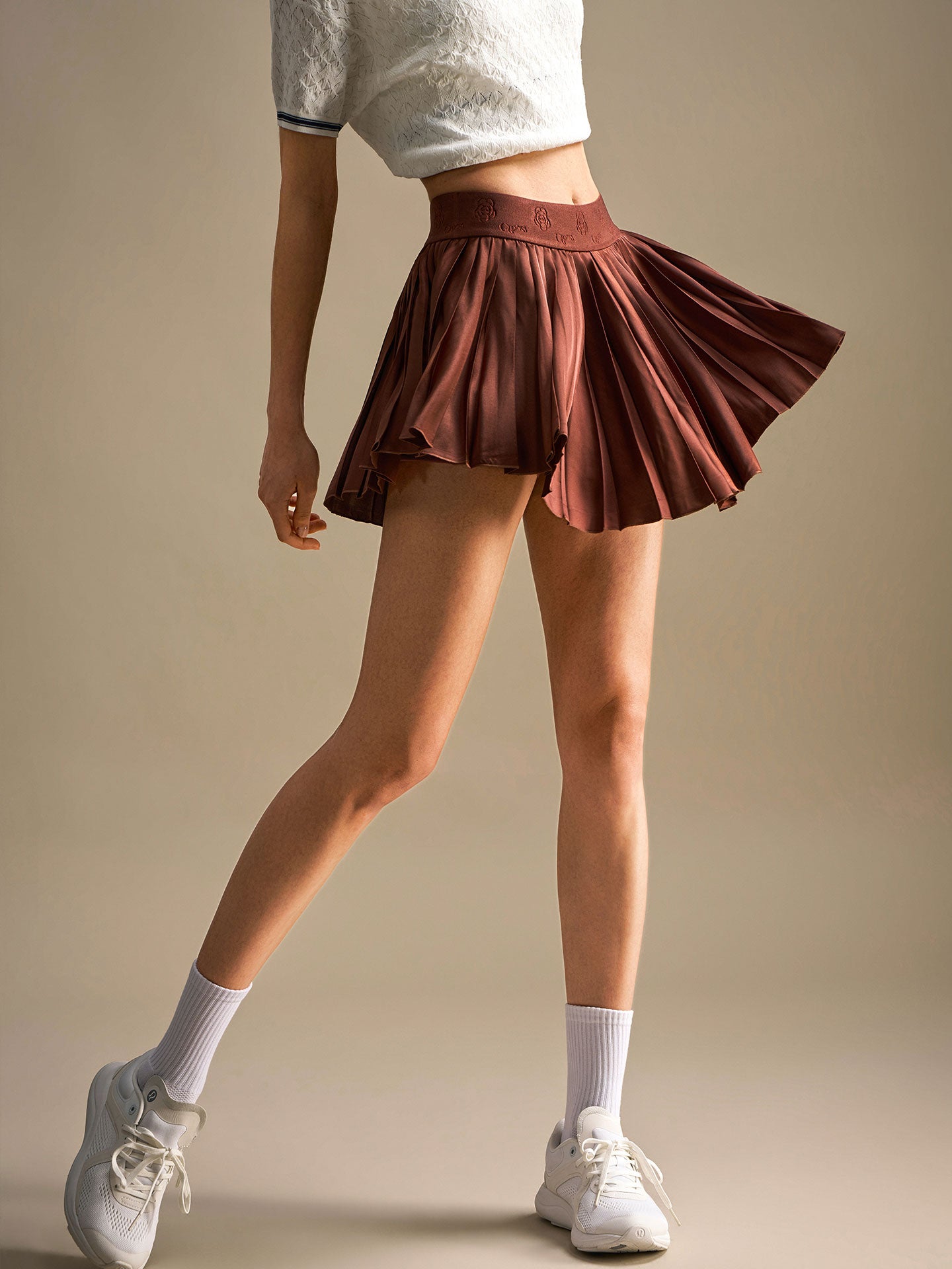 Satin Tennis Skirt - Brown